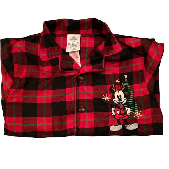 Disney Mickey Mouse Christmas Tree Plaid Checkered Button Up Shirt Top 5-6 - Picture 4 of 5
